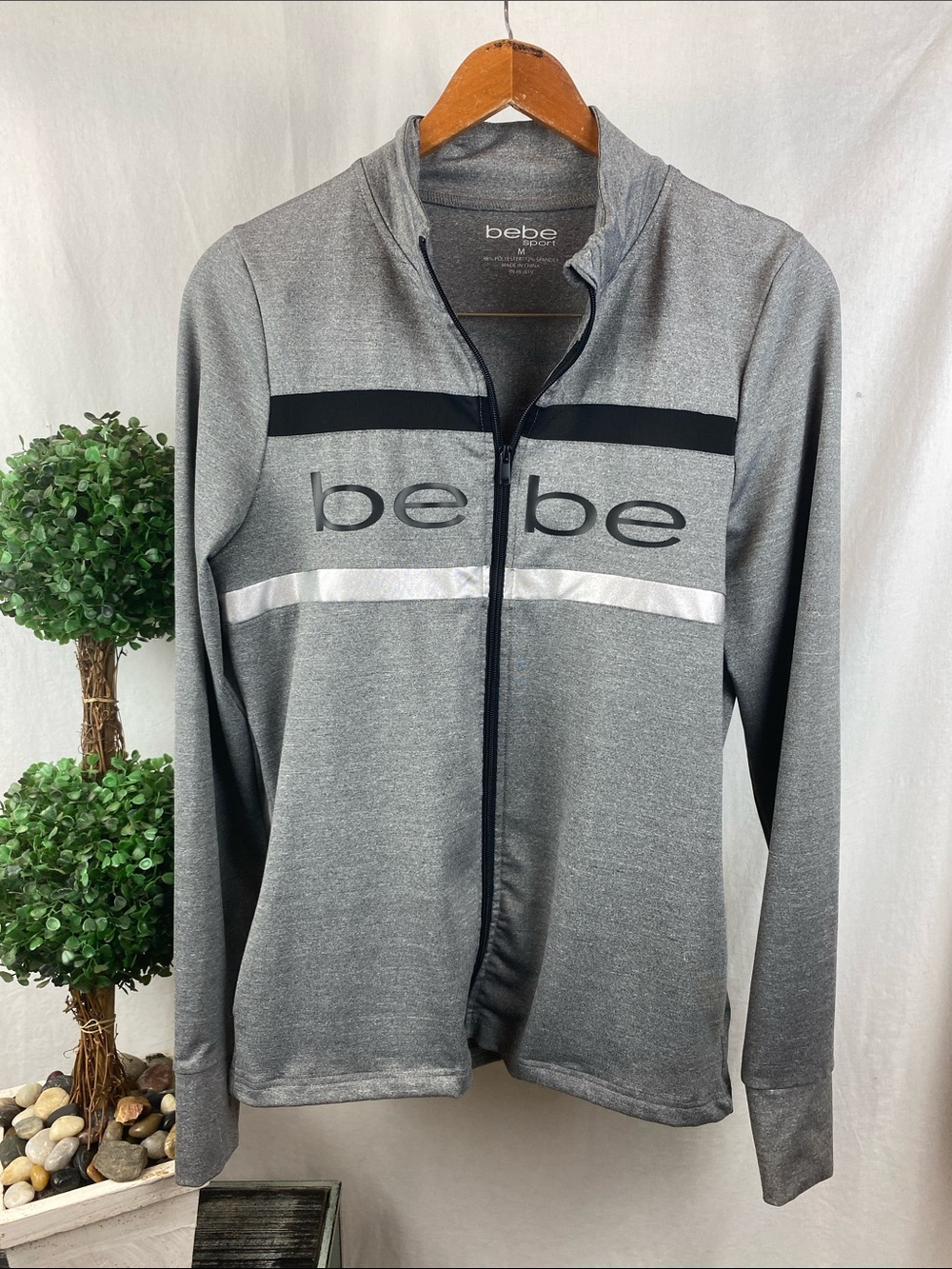 Bebe Gray & Black Long Sleeve Zip Up Sport Jacket M